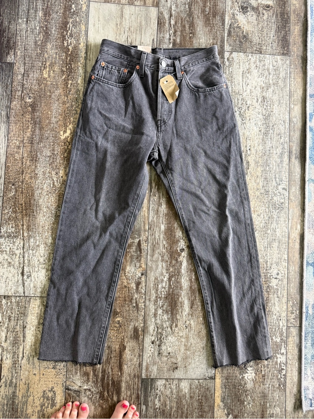 NWT Levi’s 501 button fly gray cropped jeans 26 x 26 raw hem